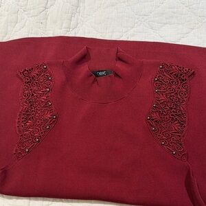 Next Women's Burgundy Sweatshirt with Lace Accents